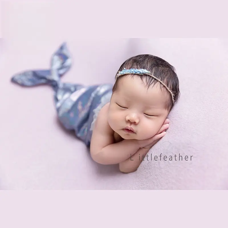 Mermaid Tail With Floral Headband Set - Newborn Photography Props - Image 4